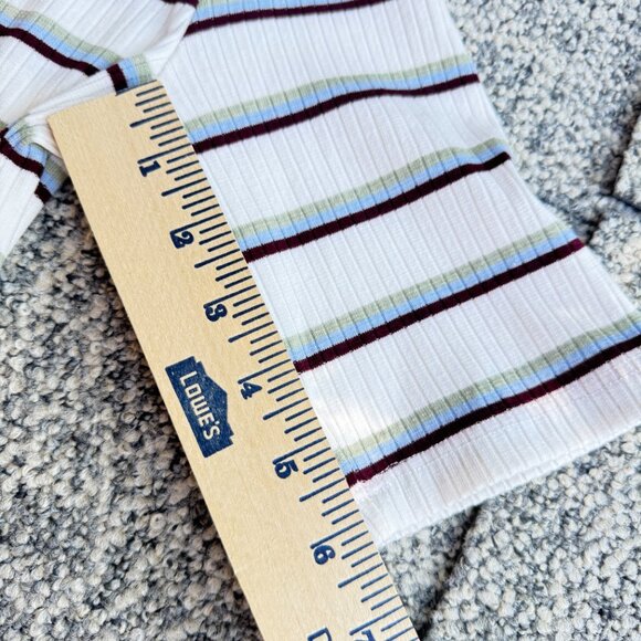 Free People Striped Ribbed V-Neck Polo Shirt With Short Sleeves.Size Small - Picture 14 of 14